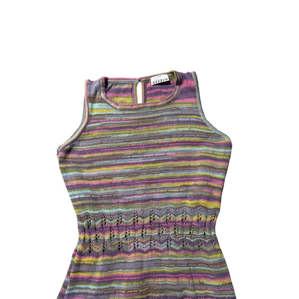 Sfizio Maxi Dress Womens 6 Multicolor Striped Crochet Knit Sleeveless Italy Made - Picture 6 of 16